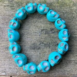 TURQUOISE Skull Bracelet Bangle Day of the Dead Elastic Stretch